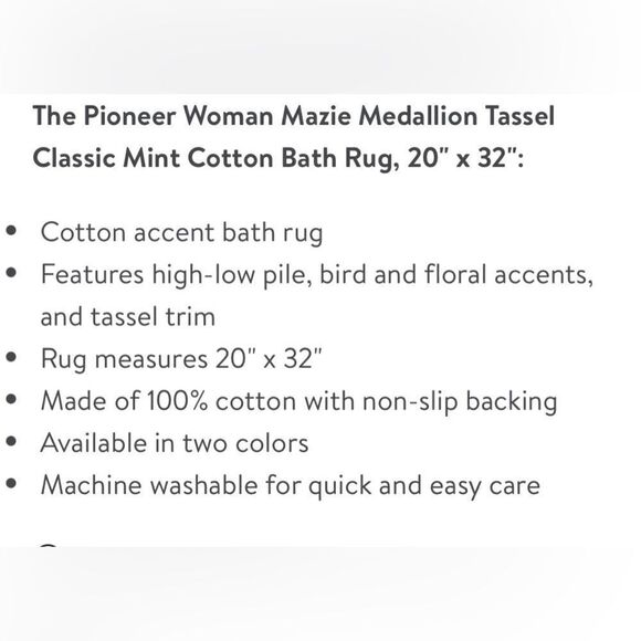 🦋 New Pioneer Woman Mazie Medallion Tassel Mint Cotton Bath Rug, 20" x 32" - Picture 3 of 7